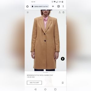 Zara Menswear Style wool blend coat